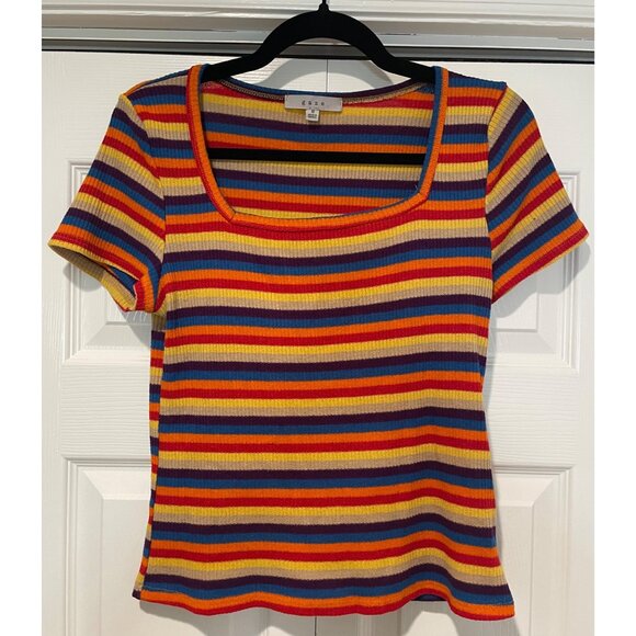 Gaze Womens Striped Retro Cropped Rainbow Baby Tee Size M Y2K Twee Colorful - Picture 1 of 9